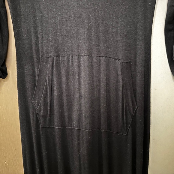 Black Knit V-Neck Maxi Jersey Dress Tab Sleeve Front Pocket T-Shirt - Picture 5 of 10
